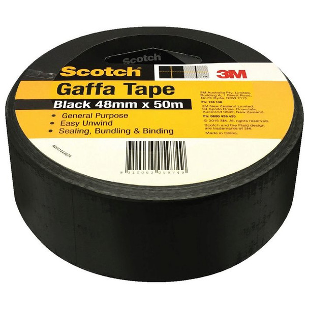 Scotch Gaffa Tape 933 48mm x 50m Black Carton of 24