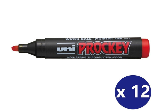 Uni Prockey (PM-126) Permanent Marker Chisel Tip 5.7mm Red - Box of 12 - Uniball Markers, Uni-Ball Markers, uni ball, uniball, uni posca | It's A Mega Thing