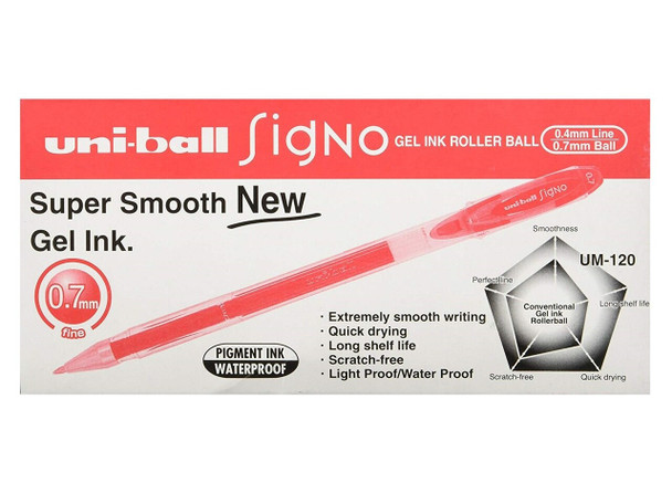 Uni-Ball Signo (UM-120) Gel Ink Rollerball Pen Fine 0.7mm Red - Box of 12 - Uniball Rollerball Pen, Uni Ball Pens, Uniball Markers, Uni-Ball Markers, uni ball, uniball | It's A Mega Thing