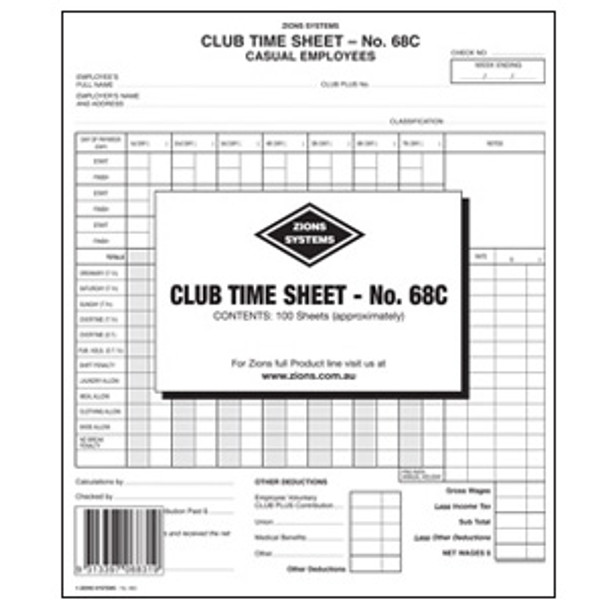 Zions 68C1 Club Award Time Sheets (Casual Employees) | Its A Mega Thing