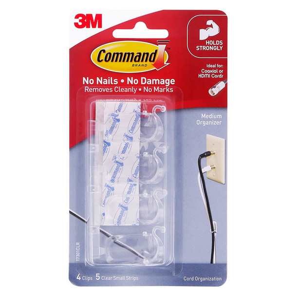 COMMAND 17301CLR 4 PACK CORD ORGANISERS MEDIUM (UP TO 10MM) CLEAR