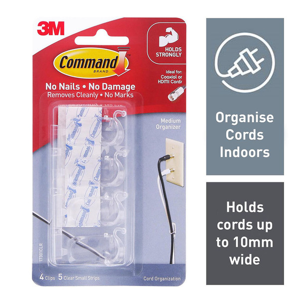 Command Cord Organisers Medium Clear 4 Pack (10mm)