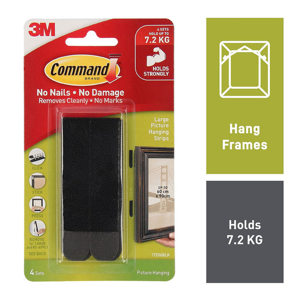 Command Picture Hanging Strips Black 4 Pack (7.2kg)