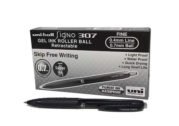 Uni-Ball Signo 307 (UMN-307F) Gel Ink Rollerball Pen Retractable Fine 0.7mm Black - Box of 12 - posca marker pen, uni ball, uniball, uni posca, markers bundle, posca pens stockists | It's A Mega Thing