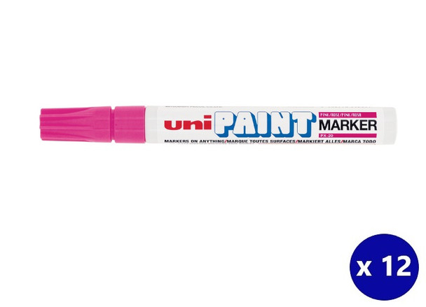 Uni Paint (PX-20) Permanent Marker Medium 2.8mm Bullet Tip Pink - Box of 12 - Uniball Rollerball Pen, Uni Ball Pens, Uniball Markers, Uni-Ball Markers, posca pens, posca markers | It's A Mega Thing