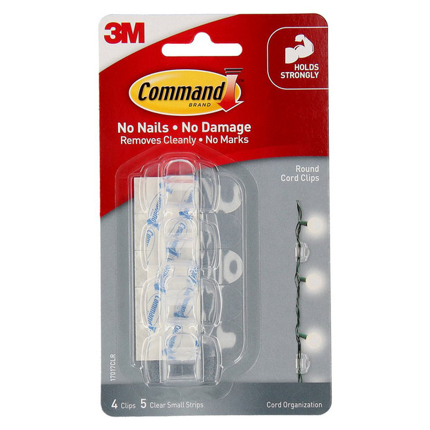 COMMAND 17017CLR ROUND CORD CLIPS MEDIUM (UP TO 10MM CORD) CLEAR