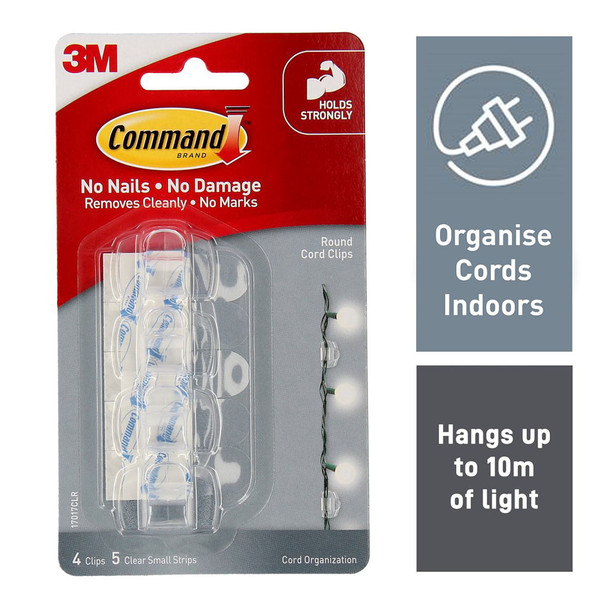 Command Round Cord Clips Medium Clear (10mm)