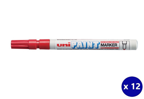 Uni Paint (PX-21) Permanent Marker Fine 1.2mm Bullet Tip Red - Box of 12 - Uniball Rollerball Pen, Uni Ball Pens, Uniball Markers, Uni-Ball Markers, posca pens, posca markers | It's A Mega Thing