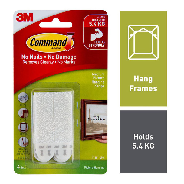 Command Picture Hanging Strips Medium White 4 Pack (5.4kg)