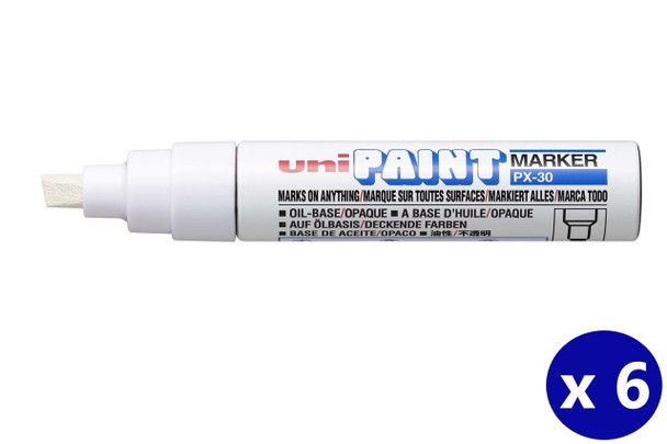Uni Paint (PX-30) Permanent Marker 8mm Bold Chisel Tip White - Box of 6 | It's A Mega Thing