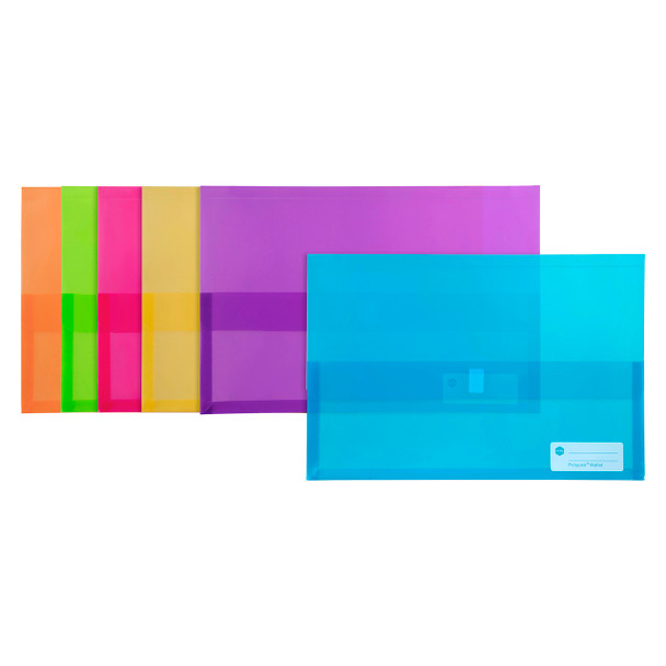 Marbig Polypick Wallet - Polypropylene FC - Summer Colours Translucent Assorted #2011099 - 12/Pk | Mega Office Supplies
