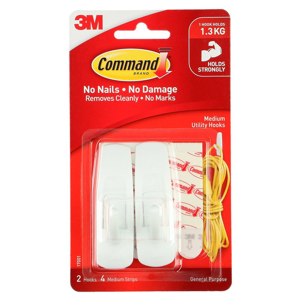 COMMAND 17001 2 PACK OF HOOKS MEDIUM (UP TO 1.3KG) WHITE