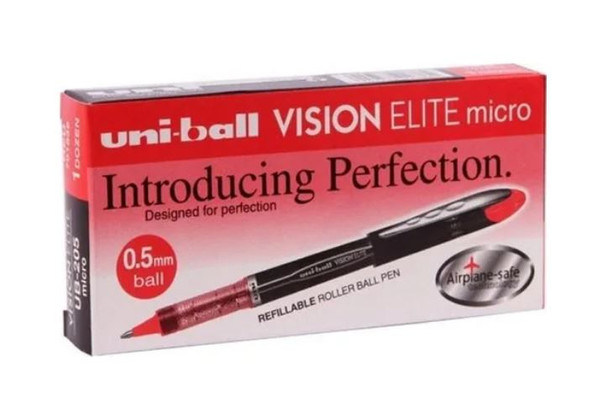 UNI-Ball Vision Elite (UB-205) Liquid Ink Rollerball Pen Micro 0.5mm Red - Box of 12 - Uni Ball Pens, Uniball Markers, Uni-Ball Markers, posca pens, posca markers | It's A Mega Thing