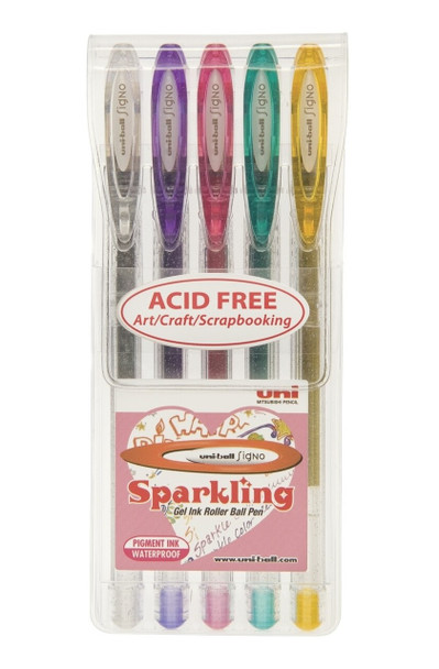 Uni-Ball Signo Sparkling (UM-120SP) Gel Ink Rollerball Pen 1.0mm - 5 Piece Assorted Wallet - Uni Ball Pens, Uniball Markers, Uni-Ball Markers, posca pens, posca markers | It's A Mega Thing