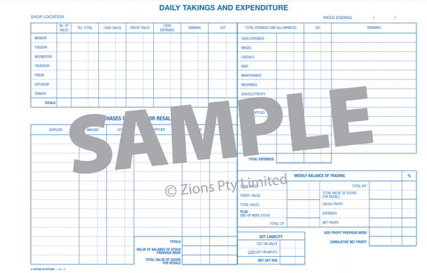 Zions Daily Takings and Expenditure Record Book