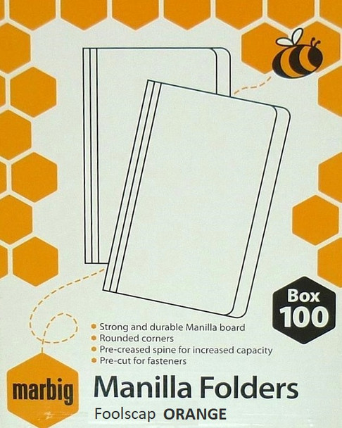 Marbig Manilla Folder Foolscap Orange Box of 100