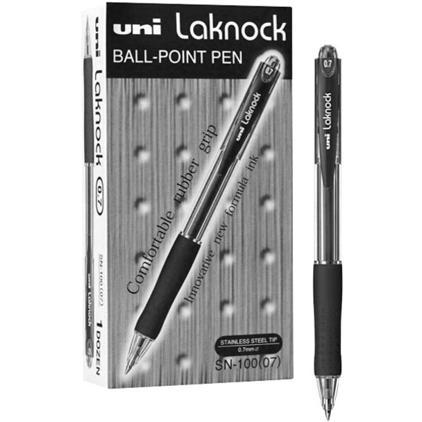 Uni Laknock (SN-100) Retractable Ballpoint Pen Fine 0.7mm Black - Box of 12 Uniball Rollerball Pen, Uni Ball Pens, Uniball Markers, Uni-Ball Markers | It's A Mega Thing