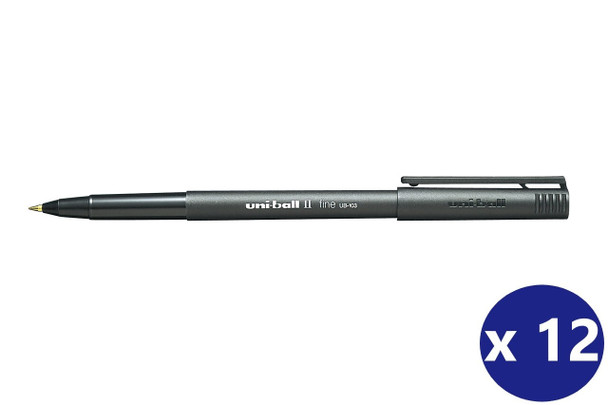 Uni-Ball II (UB-103) Liquid Ink Rollerball Pen Fine 0.7mm Black - Box of 12 - posca chalk markers, posca marker pen, uni ball, uniball | It's A Mega Thing