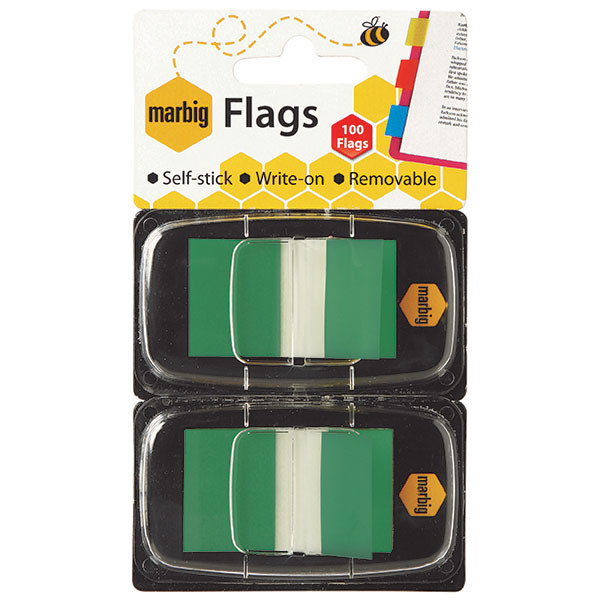 Marbig Flags Coloured Tip Twin Pack Green
