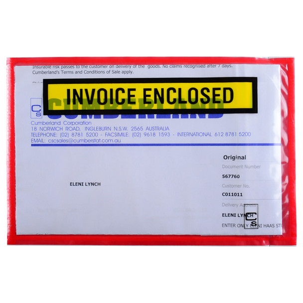 Cumberland Packaging Envelope Invoice Enclosed Red Backing 175 x 115mm OL800IE Box 1000 | Mega Office Supplies