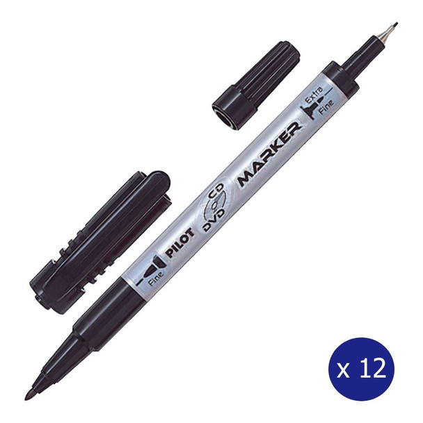 Pilot CD DVD Twin Ended Permanent Marker Dual Nib Black Box of 12