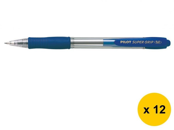 Pilot Super Grip Blue Retractable Ballpoint Pen Medium Box of 12