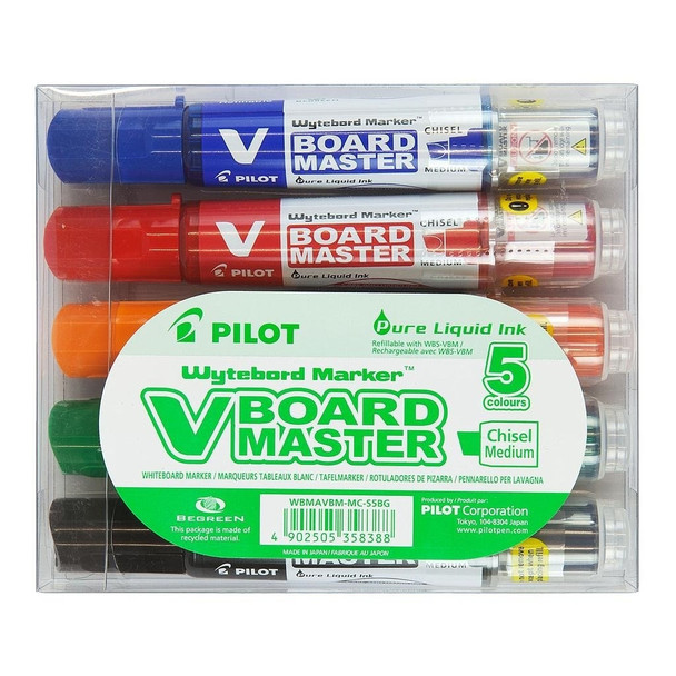 Pilot BegreeN V Board Master Chisel Whiteboard Marker Medium Assorted Pack of 5