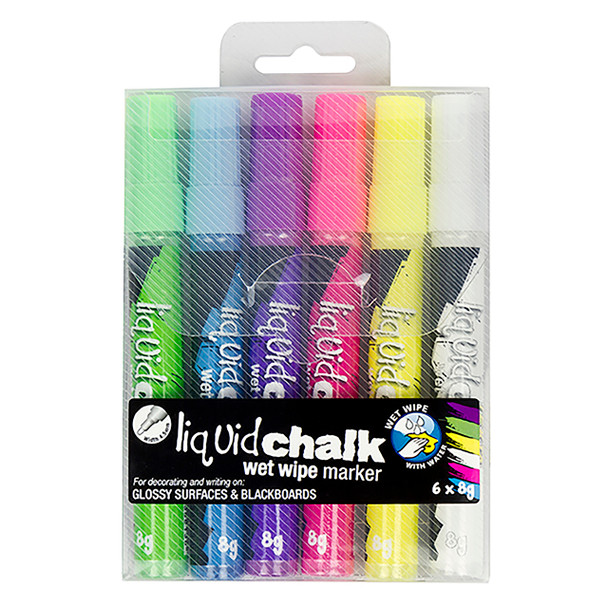 Texta #0400590 Liquid Chalk Marker Wet Wipe Bullet Assorted Wallet of 6 | Mega Office Supplies