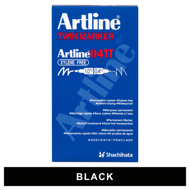Artline 104101 041T Dual Nib Permanent Marker Black in a Box of 12 | Mega Office Supplies
