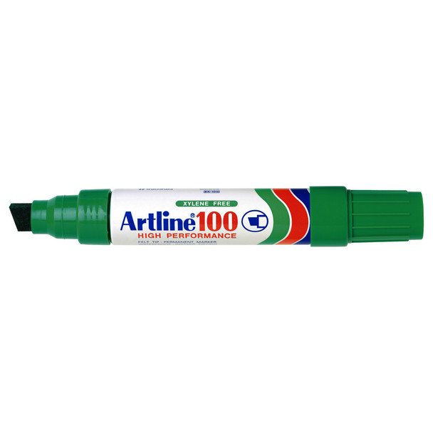 Artline 12mm Chisel Nib Green 110004 100 Permanent Marker Box 6 | Mega Office Supplies