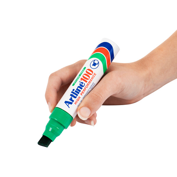 Artline Green 110004 100 Permanent Marker 12mm Chisel Nib Box 6 | Mega Office Supplies