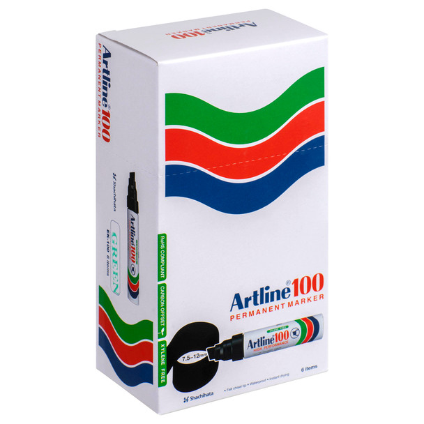 Artline 100 Permanent Marker 12mm Chisel Nib Green 110004 Box 6 | Mega Office Supplies