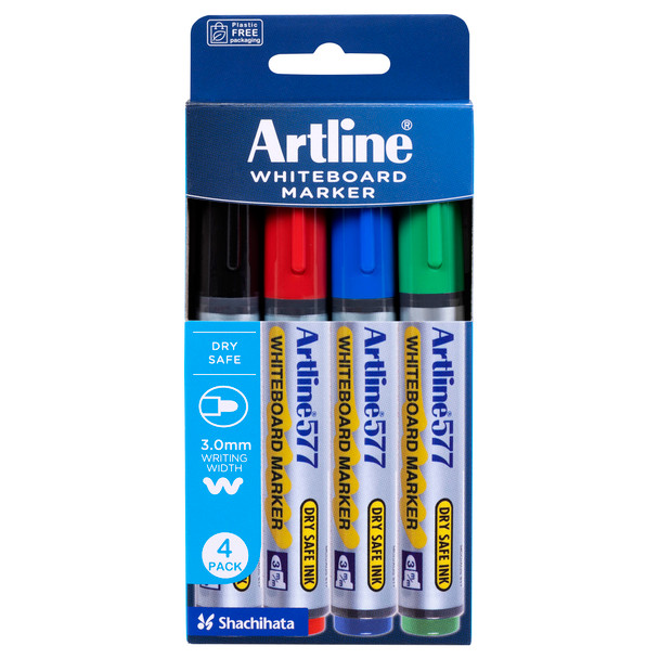 Artline 157744 577 Whiteboard Marker 3mm Bullet Nib Assorted Wallet 4 | Mega Office Supplies