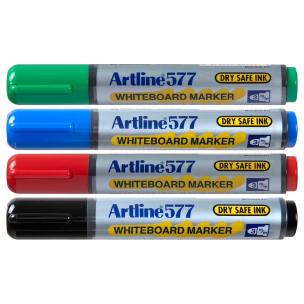 Artline Assorted 157744 577 Whiteboard Marker 3mm Bullet Nib Wallet 4 | Mega Office Supplies