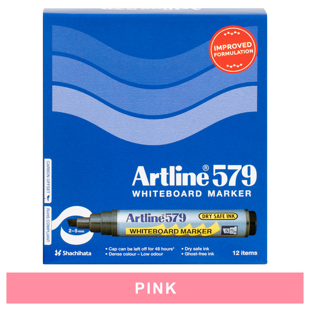 Artline 157909 579 Whiteboard Marker 5mm Chisel Nib Pink Box 12 | Mega Office Supplies