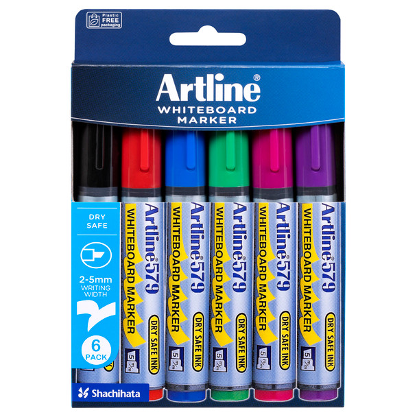 Artline 157946 579 Whiteboard Marker 5mm Chisel Nib Assorted Wallet 6 | Mega Office Supplies