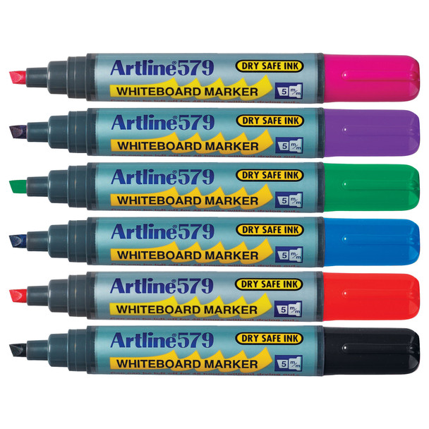 Artline Assorted 157946 579 Whiteboard Marker 5mm Chisel Nib Wallet 6 | Mega Office Supplies