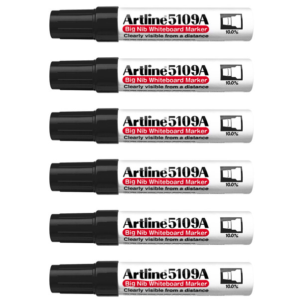 Artline 159001 5109A Whiteboard Marker 10mm Chisel Nib Black Box 6 | Mega Office Supplies