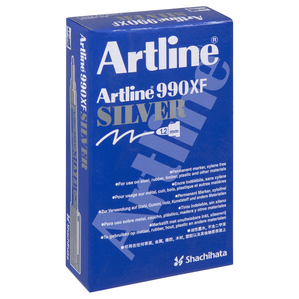 Artline 990 Metallic Permanent 1.2mm Bullet Nib Silver 199032 Box 12 | Mega Office Supplies