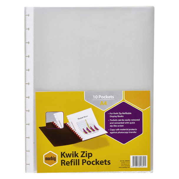 Marbig Kwik Zip Display Book Refill A4 Clear Pack of 10