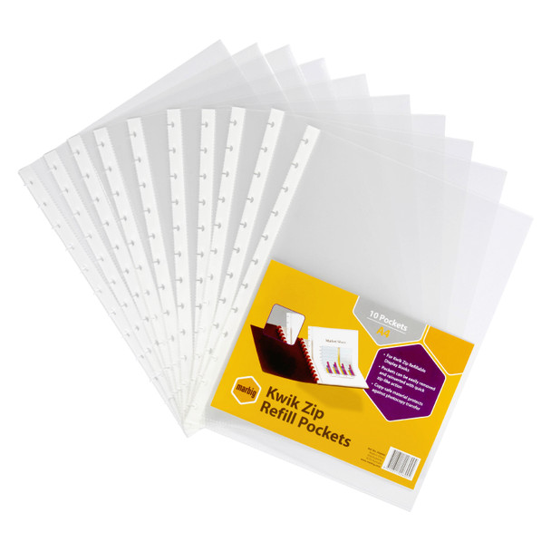 Marbig Display Book Kwik Zip Refill A4 Clear Pack of 10