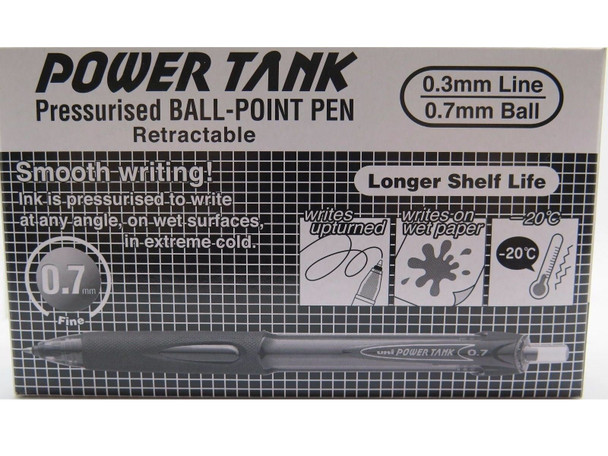 Uni Power Tank (SN-227) Ballpoint Pen Retractable Fine 0.7mm Black - Box of 12 - Rollerball Pen, Uni Ball Pens, Uniball Markers, Uni-Ball Markers | It's A Mega Thing