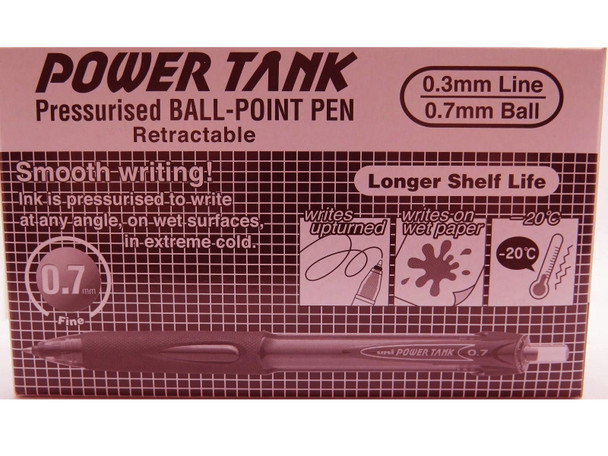Uni Power Tank (SN-227) Ballpoint Pen Retractable Fine 0.7mm Red - Box of 12 - Rollerball Pen, Uni Ball Pens, Uniball Markers, Uni-Ball Markers | It's A Mega Thing