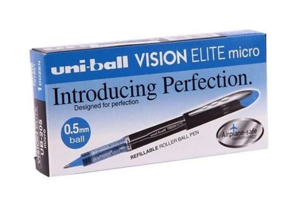 UNI-Ball Vision Elite (UB-205) Liquid Ink Rollerball Pen Micro 0.5mm Blue - Box of 12 - posca markers, posca chalk markers, posca marker pen | It's A Mega Thing