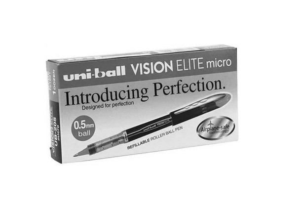 UNI-Ball Vision Elite (UB-205) Liquid Ink Rollerball Pen Micro 0.5mm Black - Box of 12 - posca chalk markers, posca marker pen, uni ball, uniball | It's A Mega Thing
