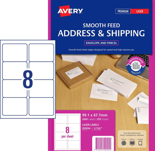 Avery #959094 White Trueblock Shipping Labels - L7165 - 250/Pack - 99.1 x 67.7 mm |8UP - Avery, averylabels, avery labels, avery products, place card holders, avery stickers | It's A Mega Thing
