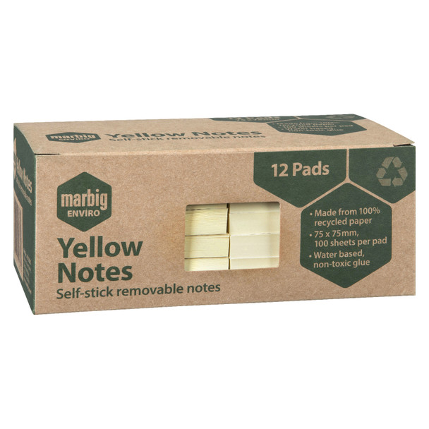 Marbig Enviro Notes 75 x 75mm Yellow Pack of 12