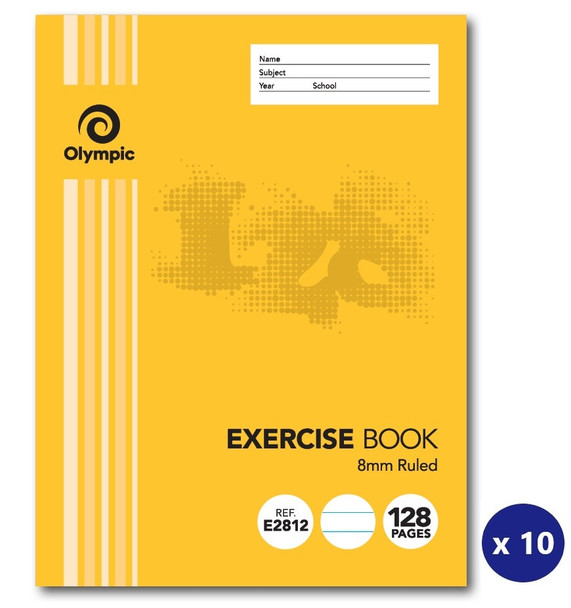 Olympic Exercise Book 128 Pages 8mm Feint Stapled Pack of 10