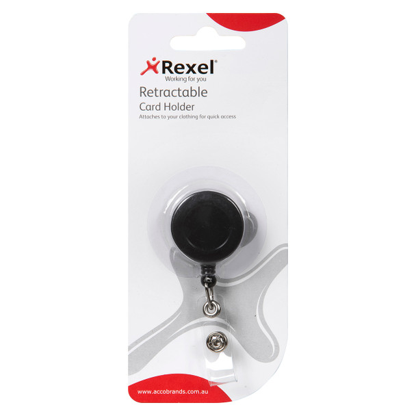Rexel #9810002 Retractable Card Holder with Strap and Nylon Cord (Hangsell) Black | Mega Office Supplies