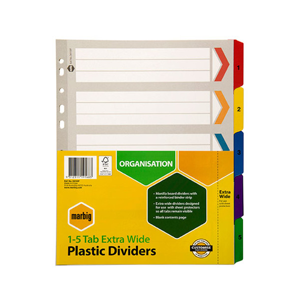 Marbig #36150F A4 Board 1-5 Tab Reinforced Tab Extra Wide Dividers Multicolour - Marbig, Marbig Australia, marbig folders, marbig binder, marbig clip folder, marbig stockists, marbig archive boxes, marbig documents wallet | It's A Mega Thing
